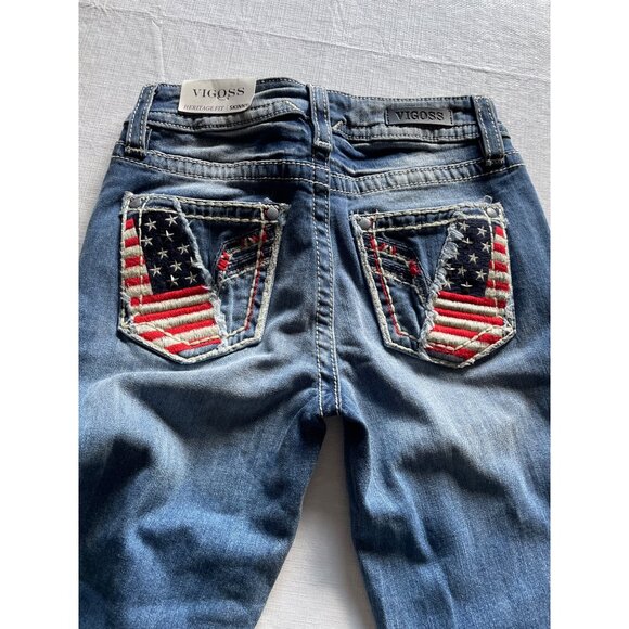 Vigoss Womens Skinny Jeans Size 0 Distressed Denim With American Flag Pockets & - Picture 2 of 8